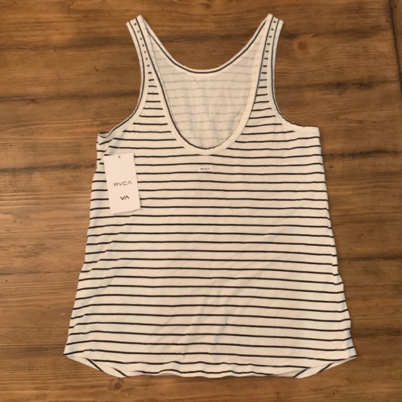 NWT RVCA Label Drop Back Ivory Striped Top - Picture 7 of 8